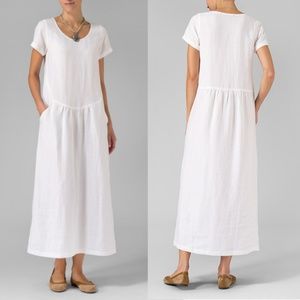 Vivid | White Linen Short Sleeve Long Dress